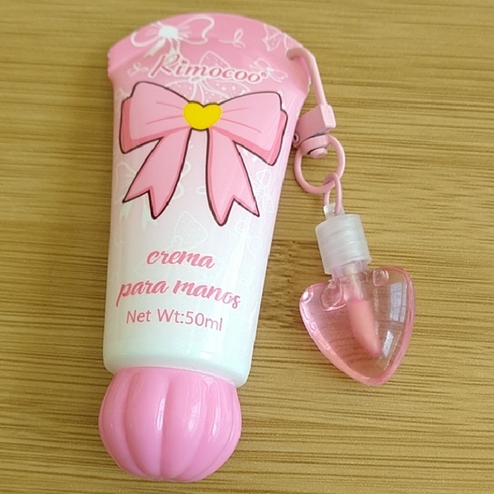 Rimocoo Pink Bow Hand Cream with Heart Charm Lip Gloss/Lip Oil